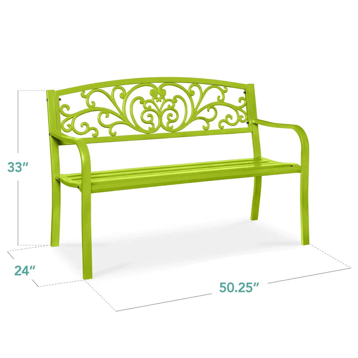 2026 NewBest Choice Products Outdoor Steel Bench Garden Patio Porch Furniture w/ Floral Design Backrest - Black
