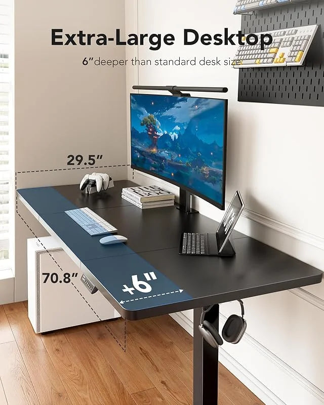 2026 NewUANUO 48 x 24 inch Electric Standing Desk, Height Adjustable Table with Headphone Hooks & Cable Manager, Sit to Stand up Desk for Home Office, Vintage Brown