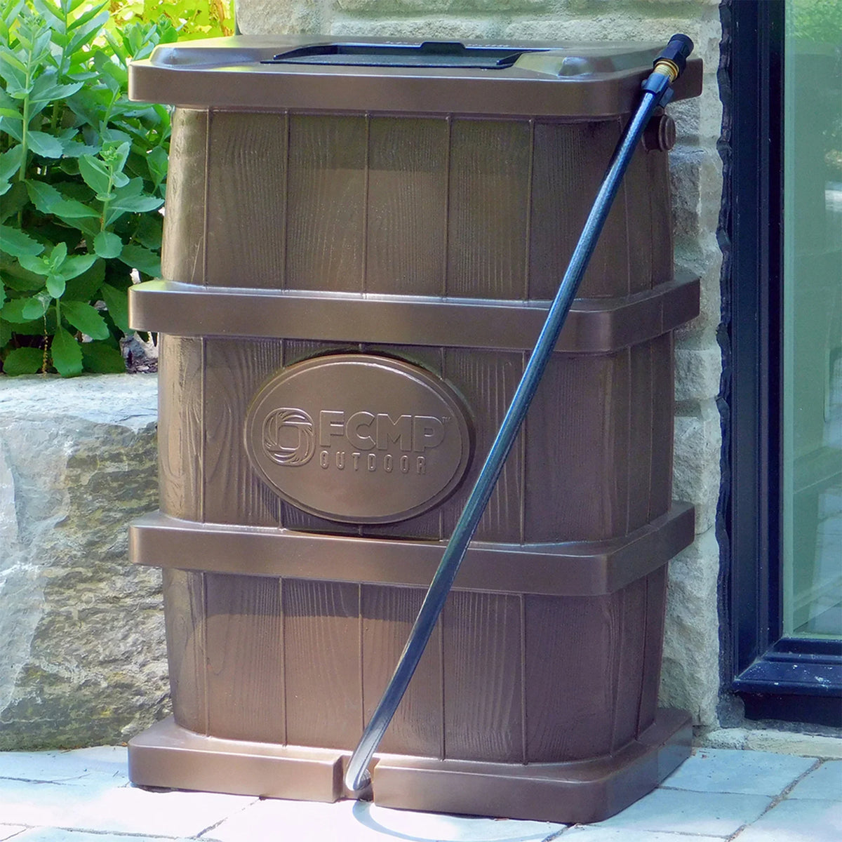 2026 NewFCMP Outdoor WG4000-GRY Home Outdoor Wood Grain Rain Water Catcher Barrel