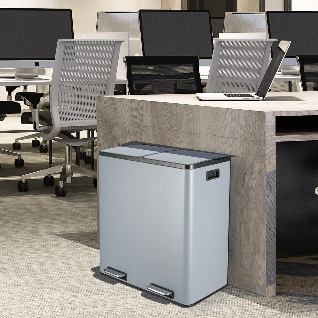 2026 NewLAZY BUDDY Dual Garbage Can, Stainless Steel 16 Gallon Step Kitchen Trash Can with Soft-Close Lid, Double Compartment Garbage Recycling Bin