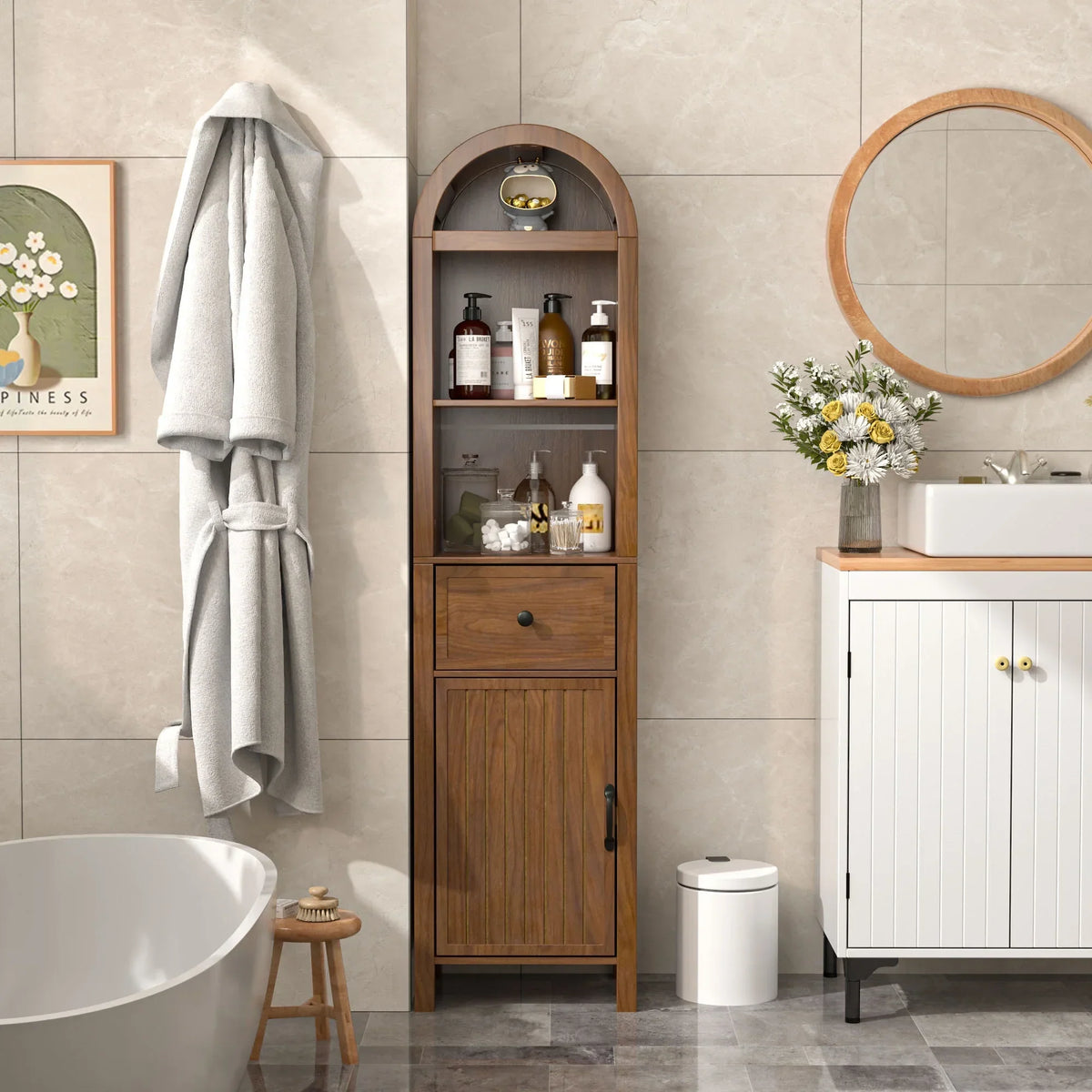2026 NewFiogmub Tall Bathroom Storage Cabinets with Doors and Shelves, Narrow Tall Linen Cabinet with Drawer