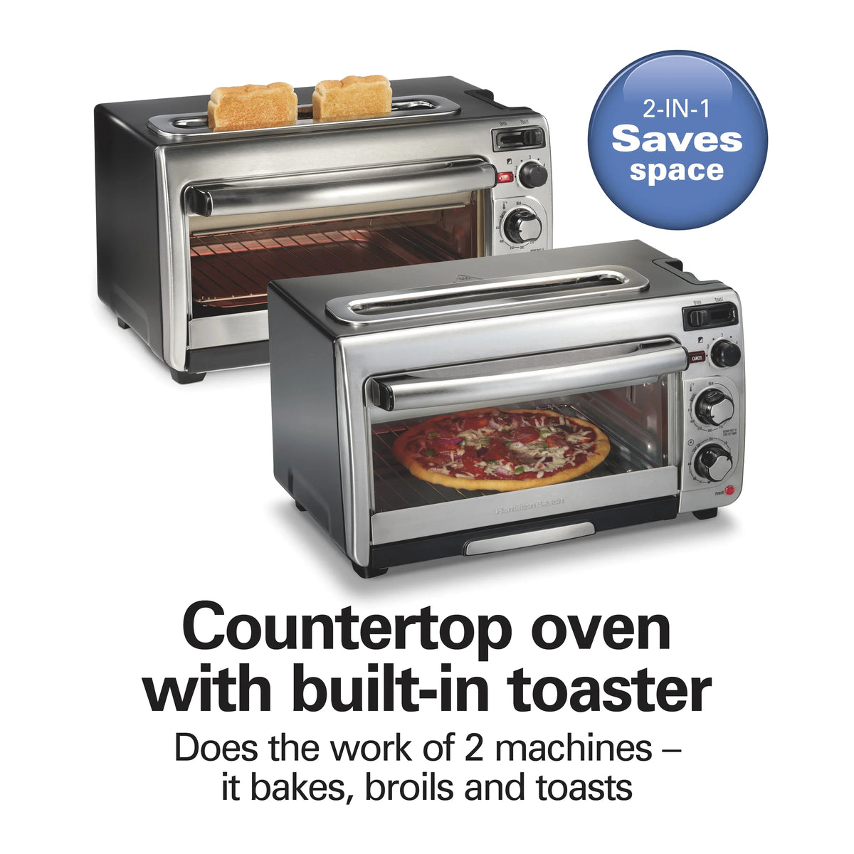 2026 NewHamilton Beach 2-in-1 Countertop Toaster Oven & Long Slot 2 Slice Toaster Combo, Stainless Steel