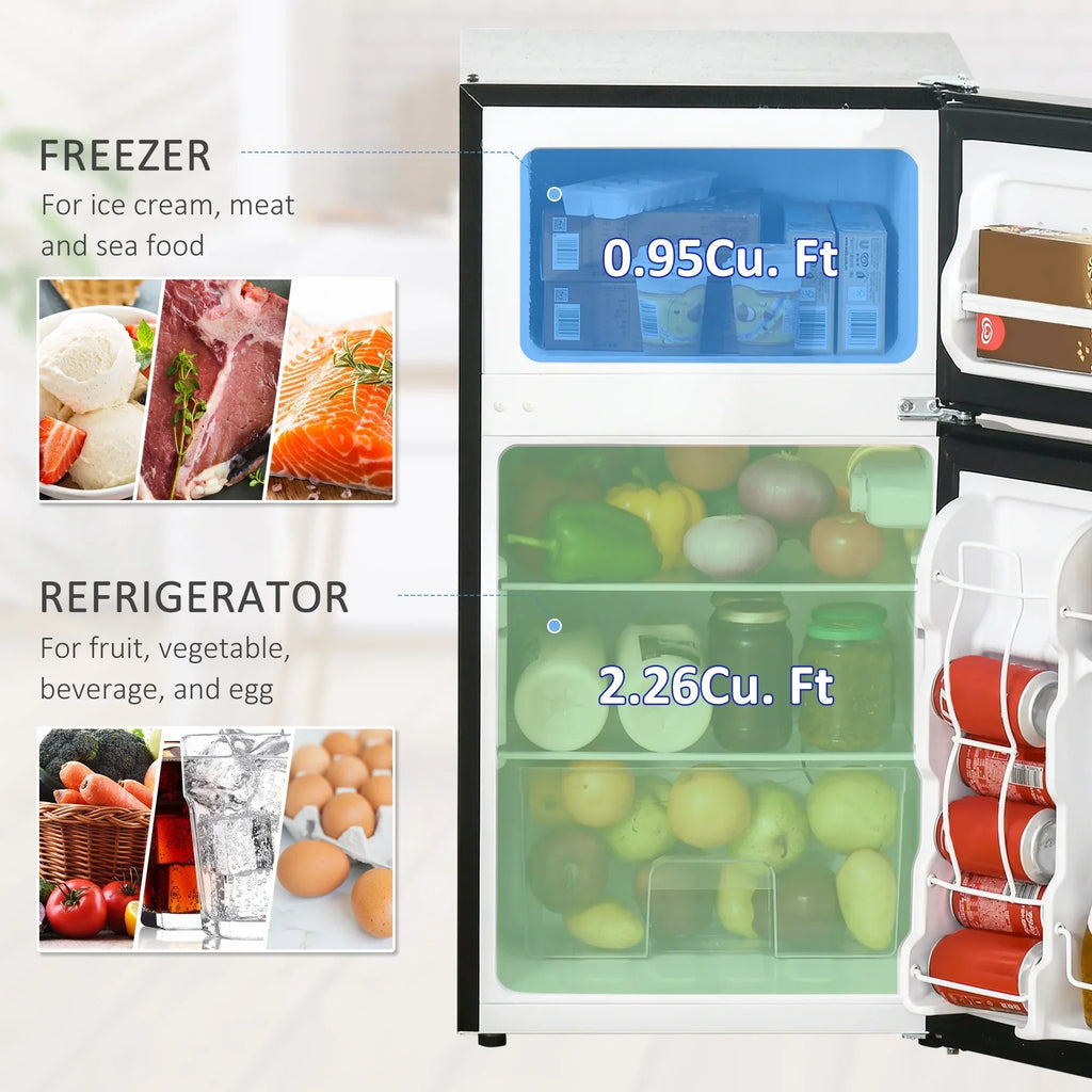 2026 New3.2 Cu.Ft Mini Fridge with Freezer, Double Door Compact Refrigerator with Adjustable Thermostat, Shelf and Reversible Door for Bedroom, Dorm, Home Office, Energy Efficient, Black