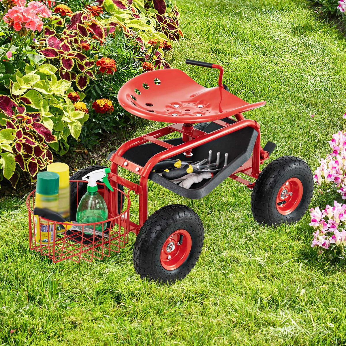 2026 NewCostway Garden Cart Rolling Work Seat for Planting with Extendable Handle Green