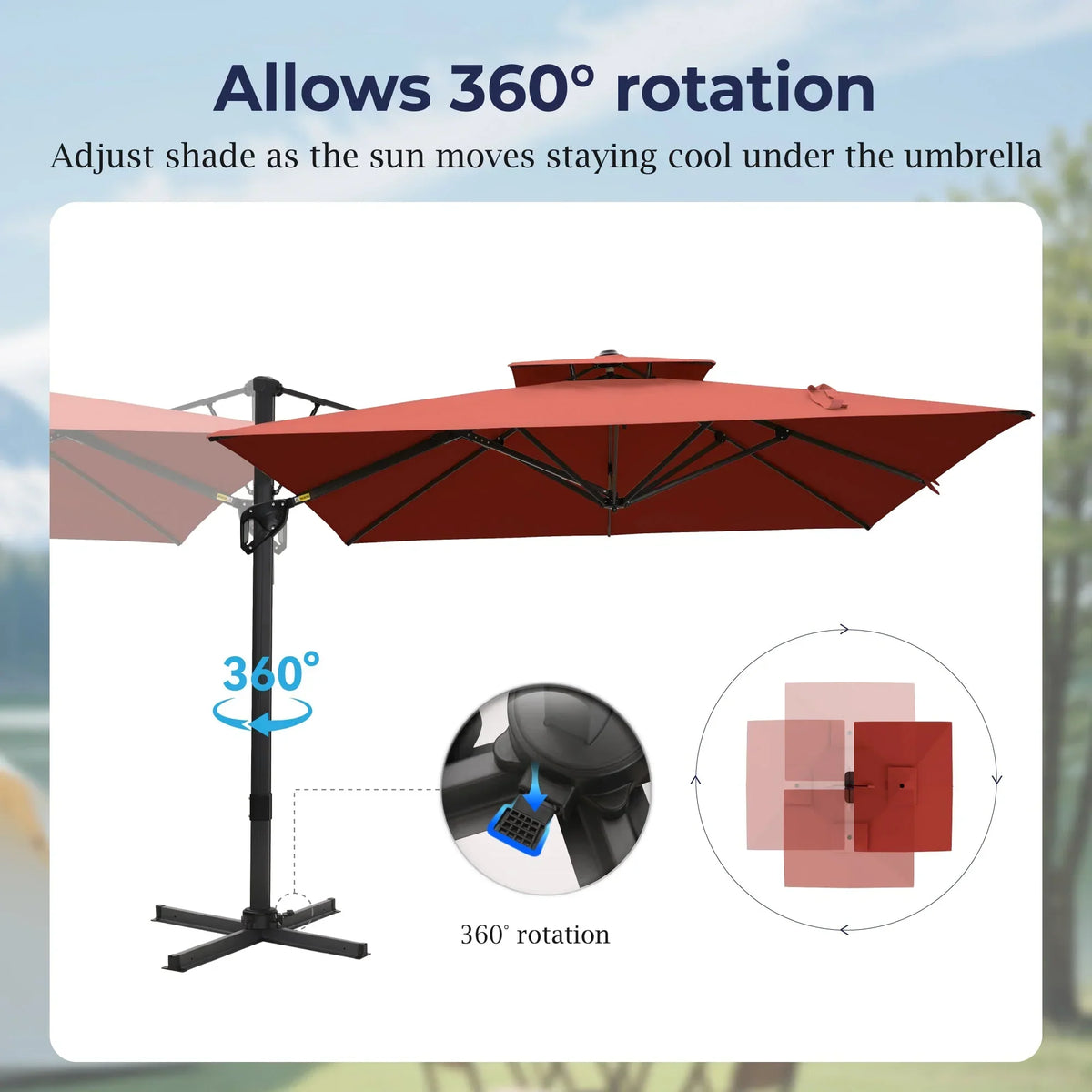 2026 NewAlpha Joy 12x9ft Outdoor Patio Umbrella Large Rectangle Offset Cantilever Double Umbrella with 360°Rotation, Beige