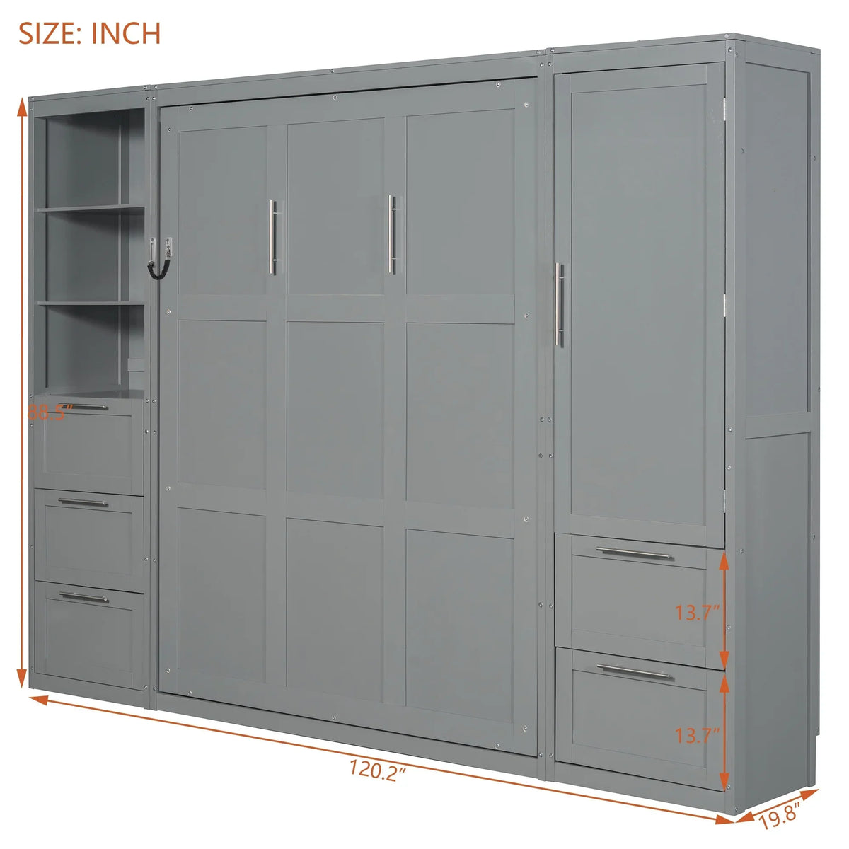 2026 NewNewest Queen Size Murphy Bed Wall Bed with Closet,Drawers, Shelves,Gray