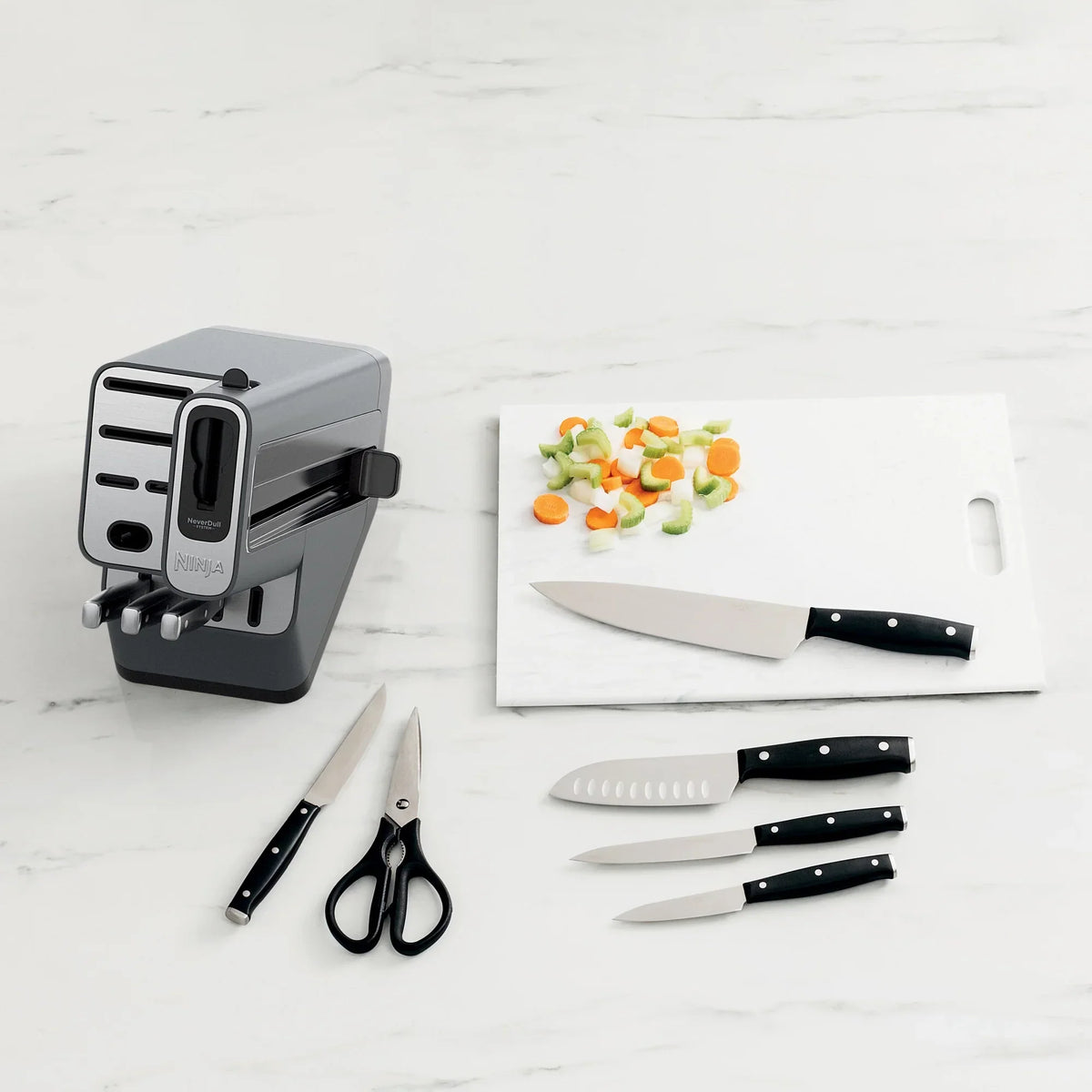 2026 NewNinja Foodi NeverDull 10-Piece Stainless Steel Essential Knife System with Sharpener, K12010 Black/Gray