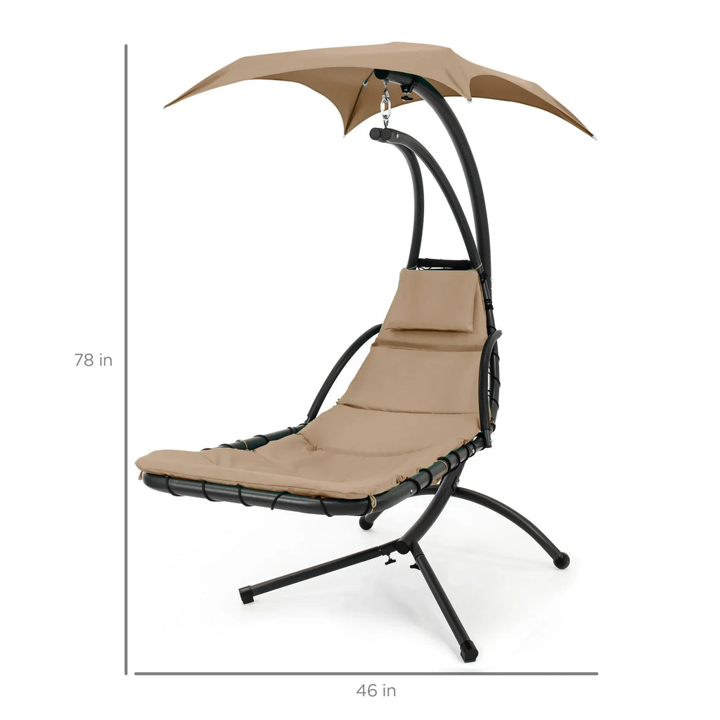 2026 NewBest Choice Products Hanging Curved Chaise Lounge Chair Swing for Backyard, Patio w/ Pillow, Shade, Stand - Teal