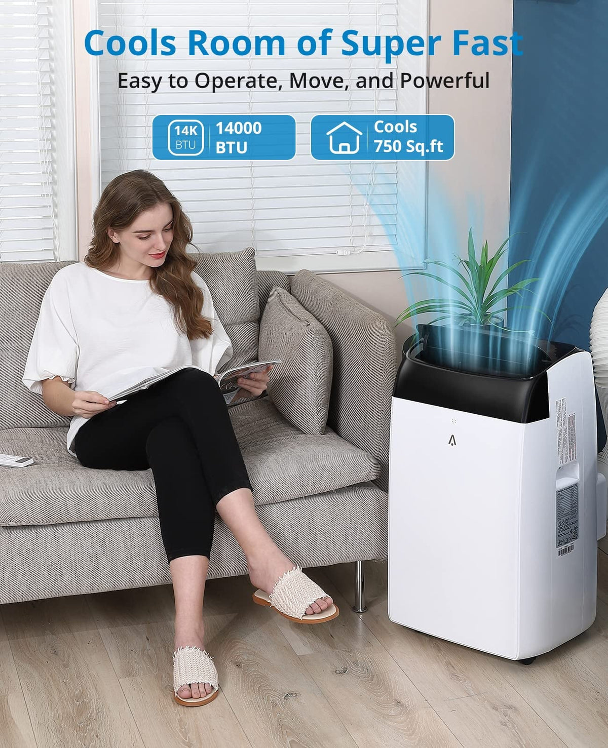 2026 New2025 New 14000 BTU Portable Air Conditioner Cools up to 750 Sq.Ft, 3-in-1 Quiet Portable AC Unit with Remote Control & Installation Kits for Large Room, 3 Speed, Auto Swing, 24H Timer