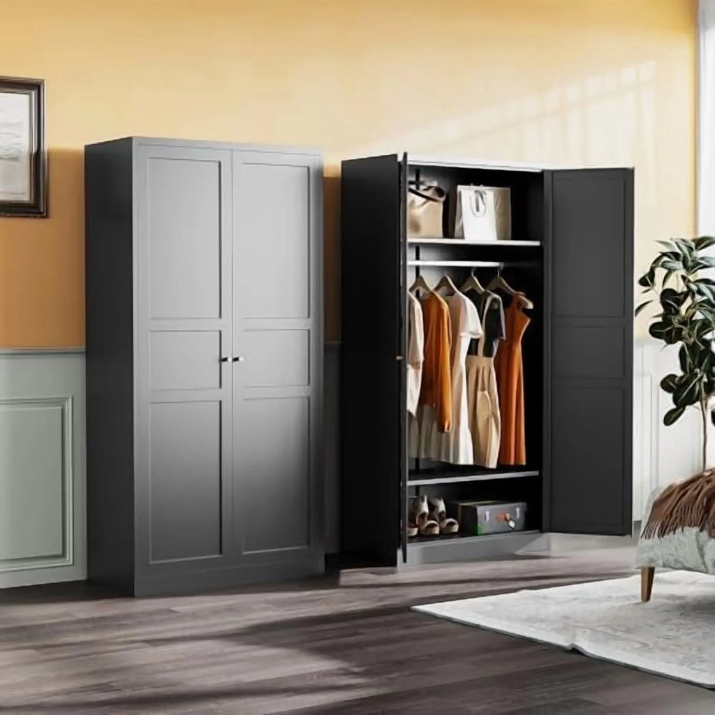 2026 NewMetal Wardrobe Cabinet with Hanging Rod,Black Armoire Wardrobe Closet,Metal Clothing Storage Cabinet with Adjustable Shelves and Doors,72" Cloth Storage Cabinets for Home,Living/Laundry Room