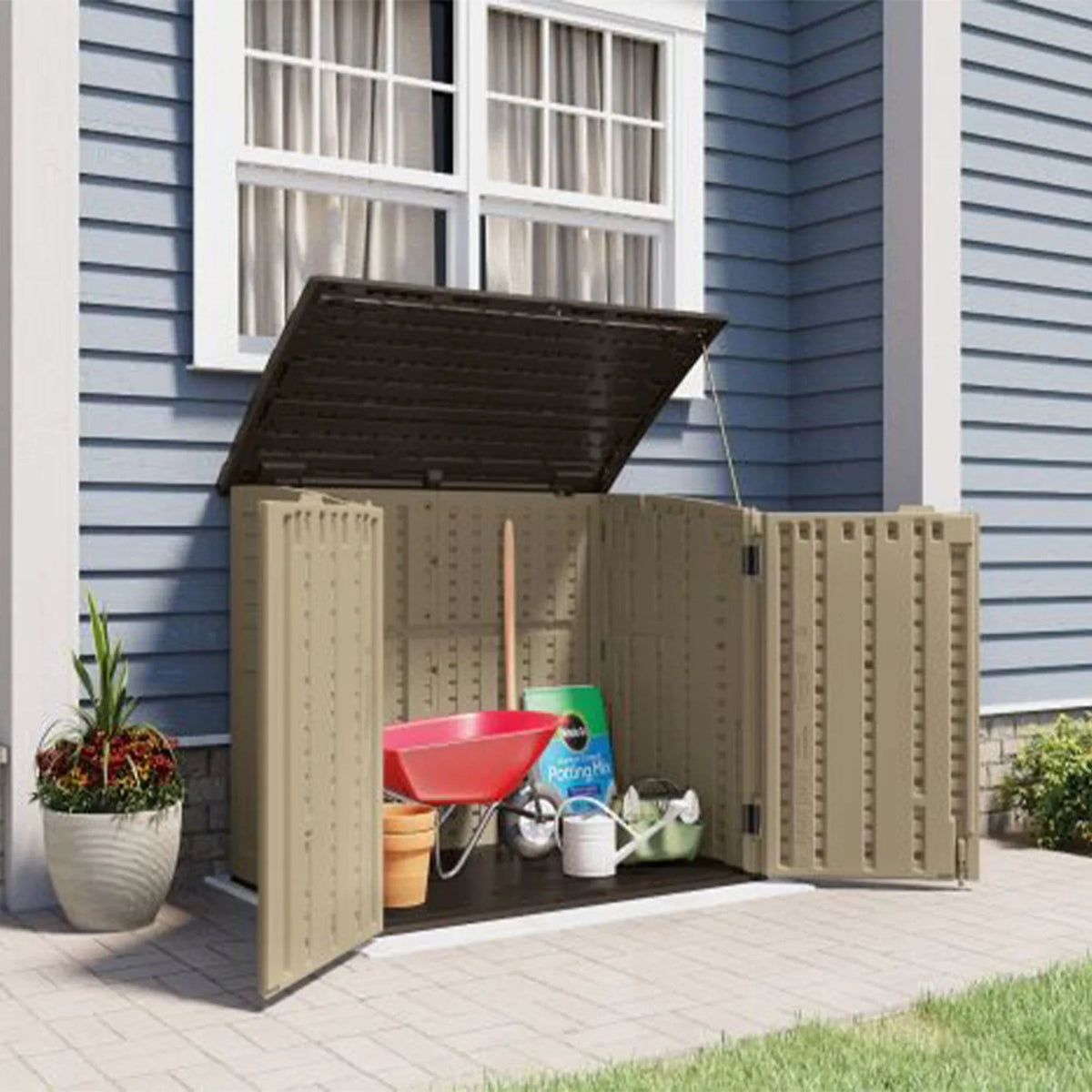2026 NewSuncast 34 Cubic ft Horizontal Compact Outdoor Storage Shed, Sand