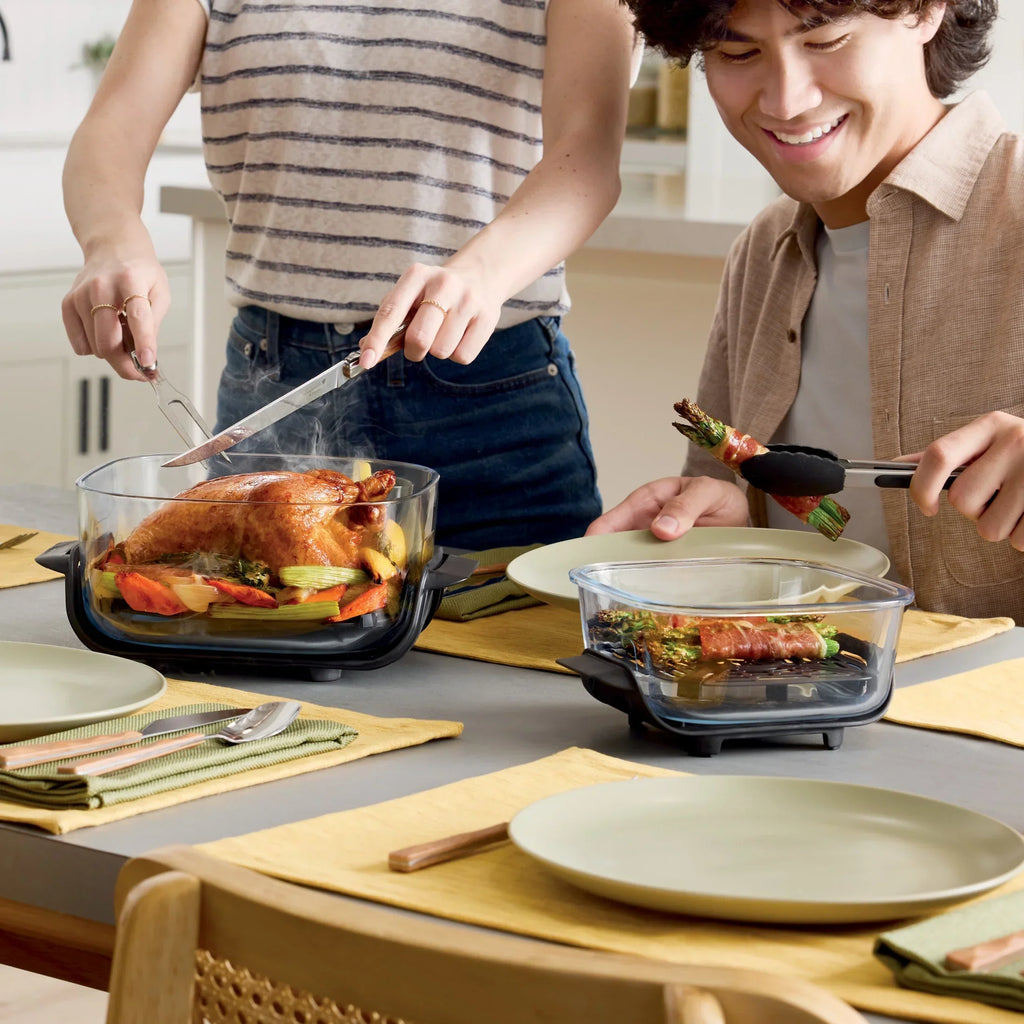 2026 NewNinja Crispi 4-in-1 Portable Glass Air Fryer Cooking System, 4-Qt & 6-Cup Containers, Cyberspace