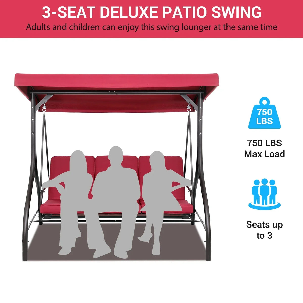 2026 NewArlopu 3 Person Porch Swing Outdoor Converting Canopy Swing Glider with Canopy