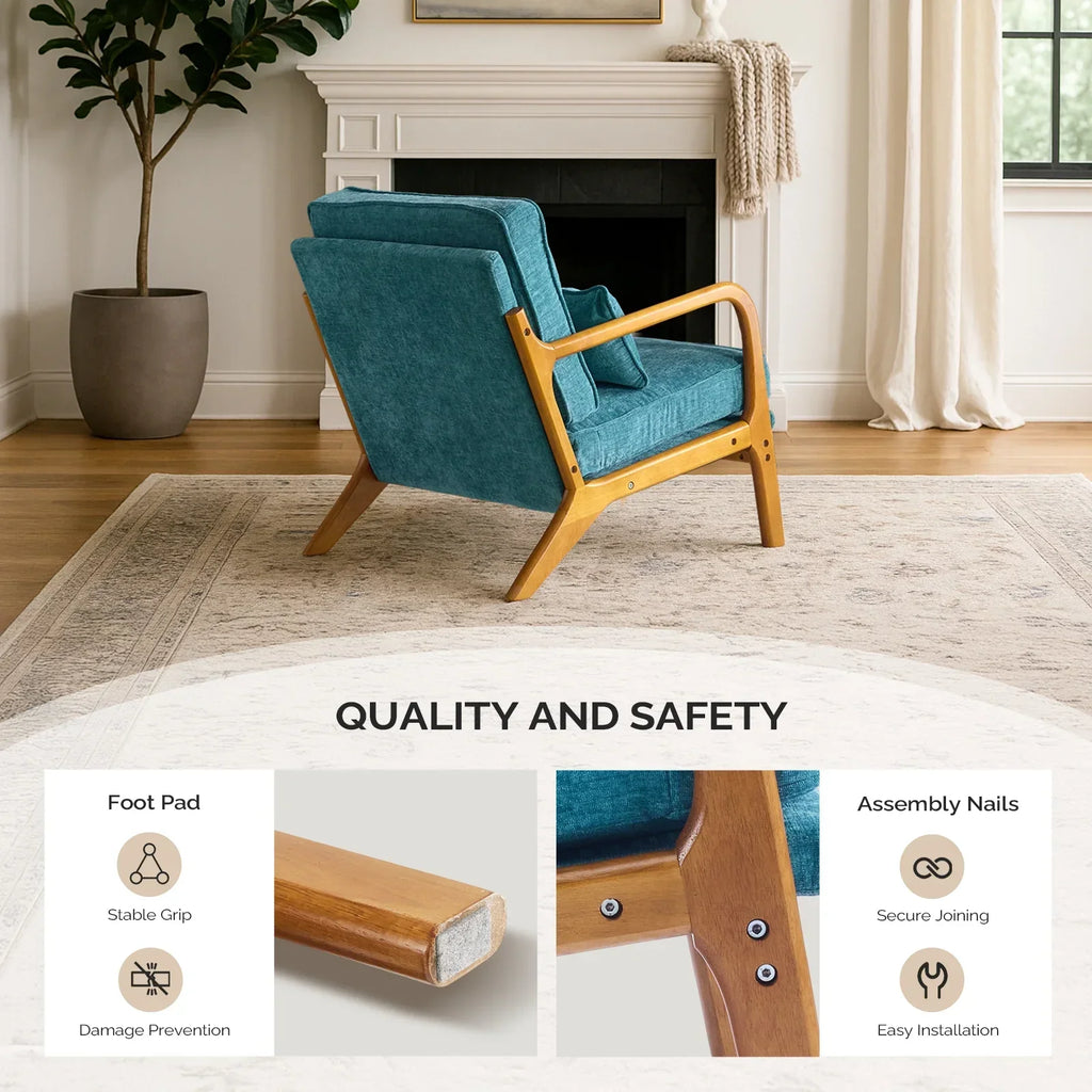 2026 NewKtaxon Accent Chair Corduroy Upholstered Armchair, Reading Club Chair with Pillow and Solid Wood Frame for Living Room Bedroom Furniture Off White