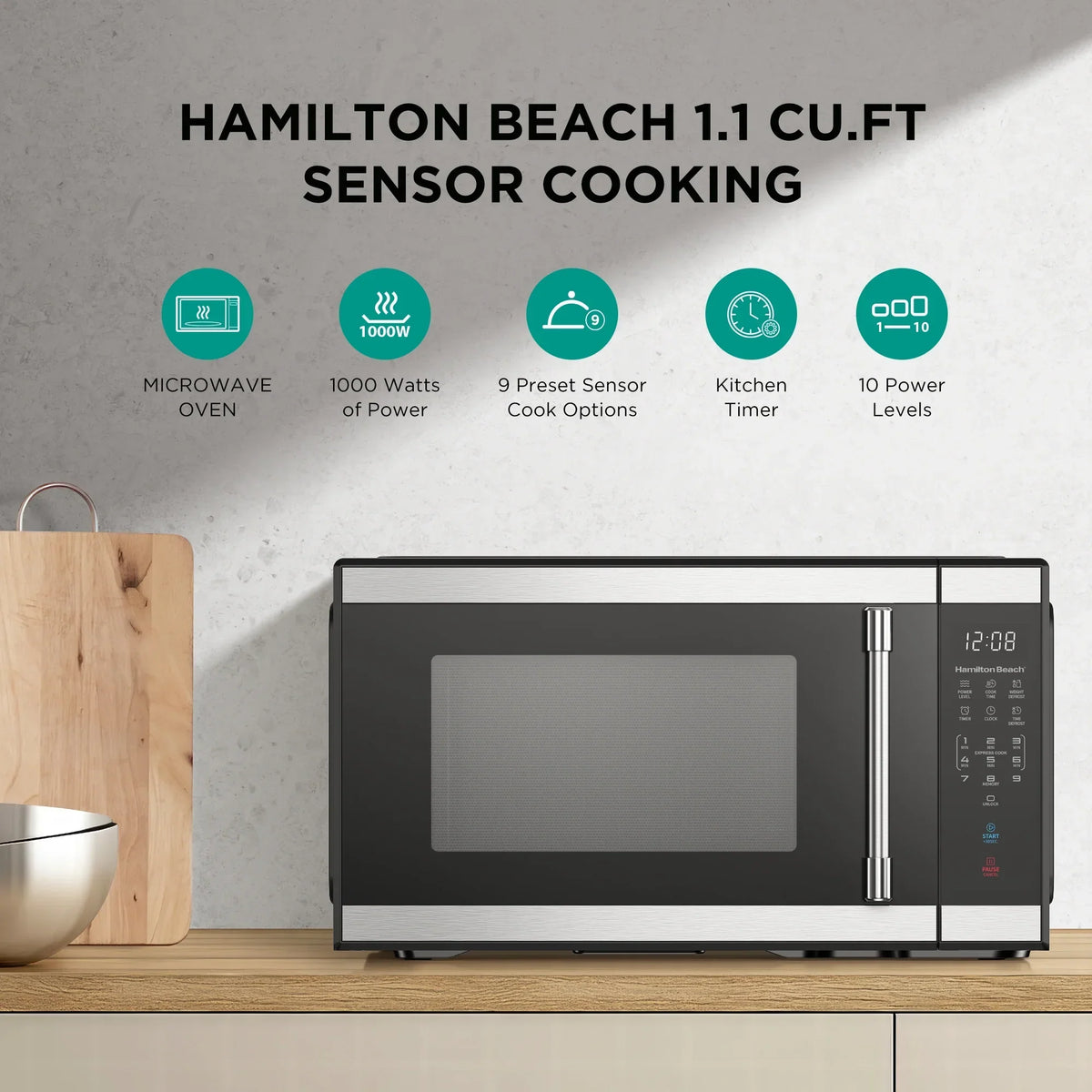 2026 NewHamilton Beach 1.1 cu ft Countertop Microwave Oven, Black and Stainless Steel