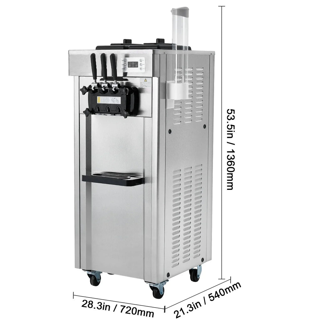 2026 NewKFFKFF Commercial Soft Ice Cream Machine 21-31 L/H Output 3-Flavor LED Display Auto Clean 4.3L/1.1GAL Hopper,1.7L/0.45gal Cylinder