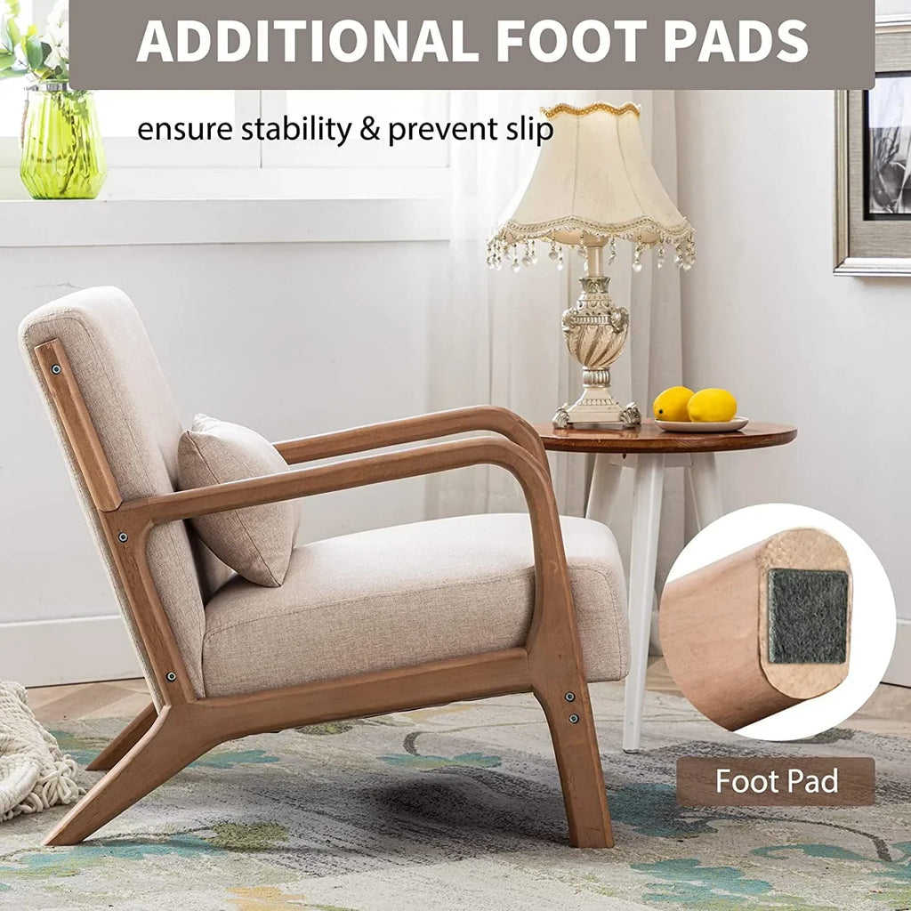 2026 NewBonzy Home Mid Century Modern Accent Chair, Single Fabric Lounge Reading Armchair with Solid Wood Frame, Easy Assembly Arm Chairs for Living Room, Beige