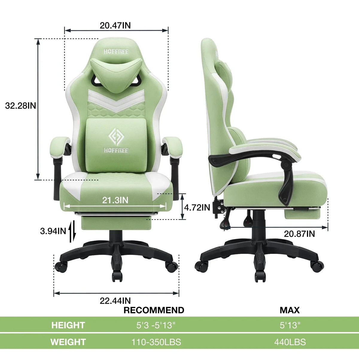 2026 NewHoffree Gaming Chair with Massage Fabric Office Chair with footrest for Adults, Ergonomic Gamer Chair with Headrest and Lumbar Support for Office Gaming, 440 LBS