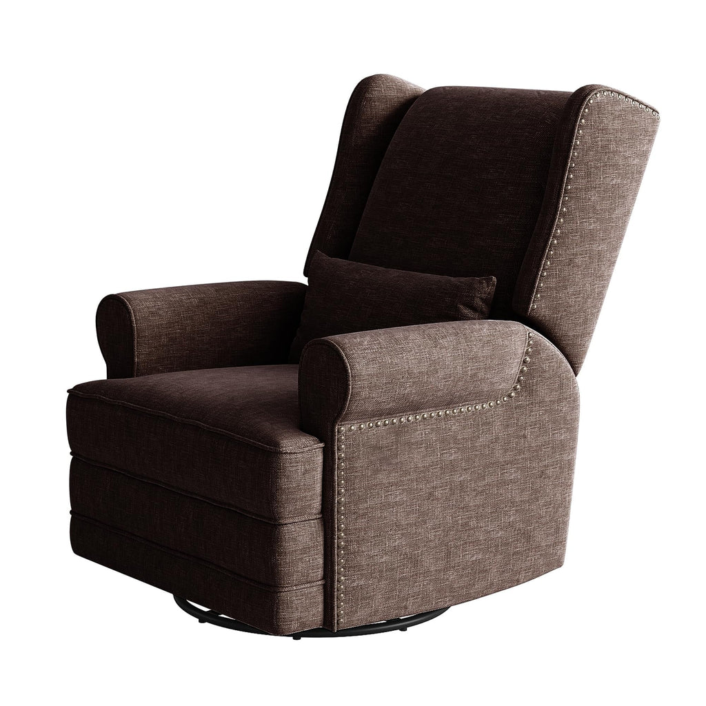 2026 NewRoyalcraft Swivel Nursery Glider Recliner, Comfy Upholstered Glider Chair with Lumbar Pillow and Footrest, Beige