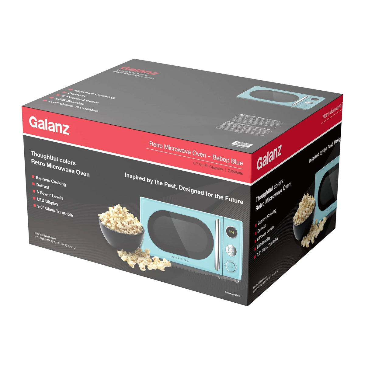 2026 NewGalanz 0.7 Cu ft Retro Countertop Microwave Oven, 700 Watts, Blue, New