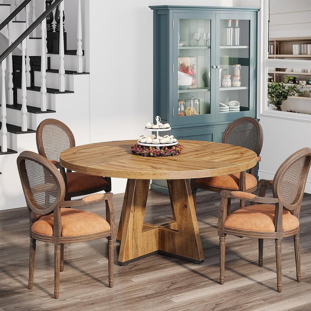 2026 NewTribesigns Round Dining Table for 4, Grey Kitchen Table 47 Inch Farmhouse Wood Kitchen Dinning Table for Kitchen Living Room