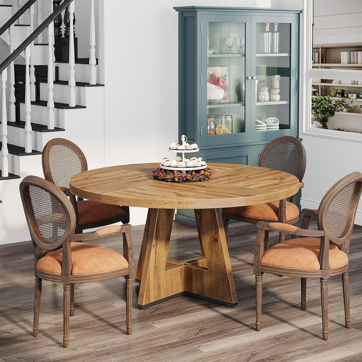 2026 NewTribesigns Round Dining Table for 4, Grey Kitchen Table 47 Inch Farmhouse Wood Kitchen Dinning Table for Kitchen Living Room