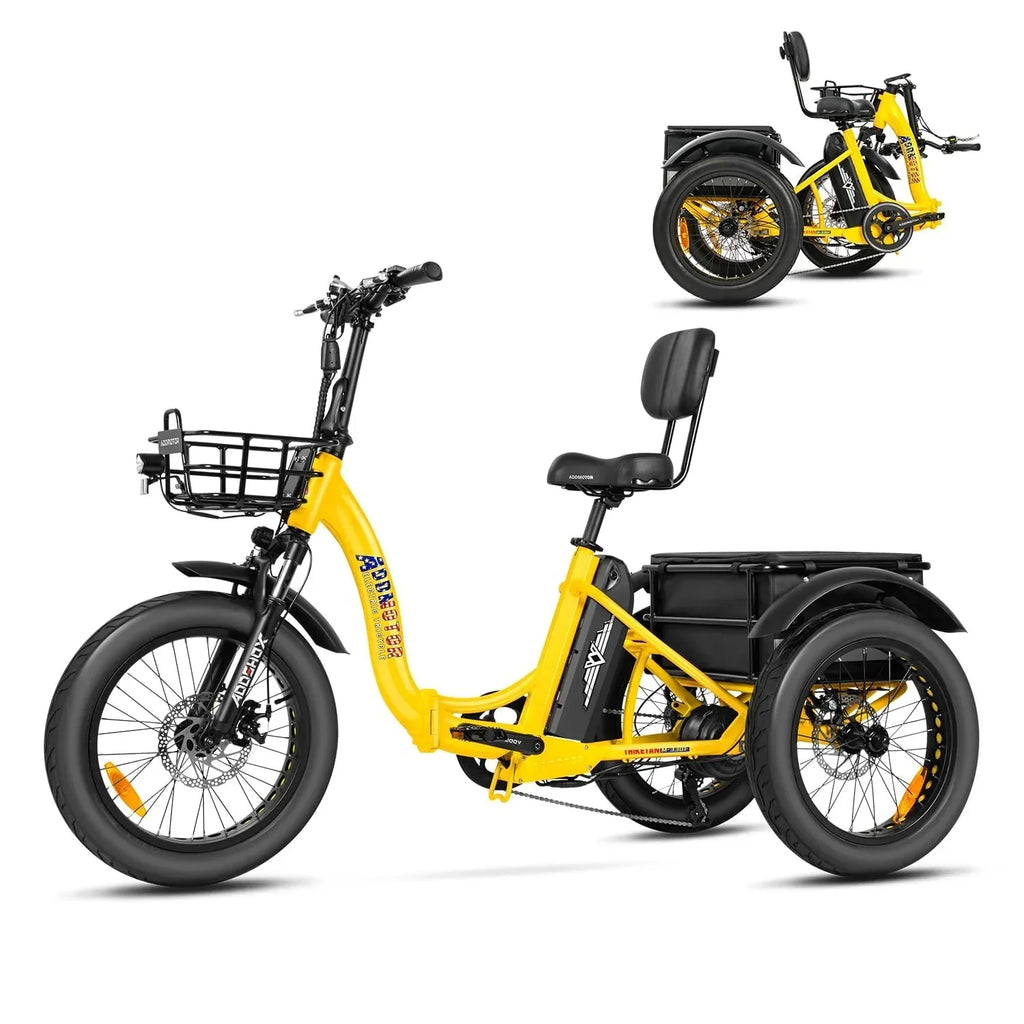 2026 NewAddmotor Electric Trike, 750W Foldable Electric Tricycle, Folding Electric Trike for Adults,48V 20Ah Removable Battery,20" Fat Tire Electric Trikes with Rear Speed Differential,M-330F Yellow