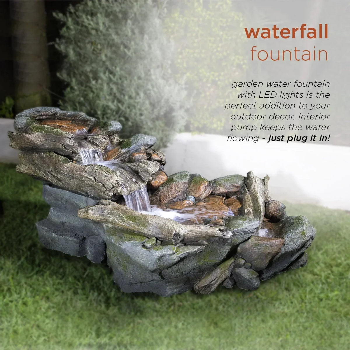 2026 NewAlpine Corporation Outdoor 3-Tier Rainforest Rock Water Fountain with LED Lights