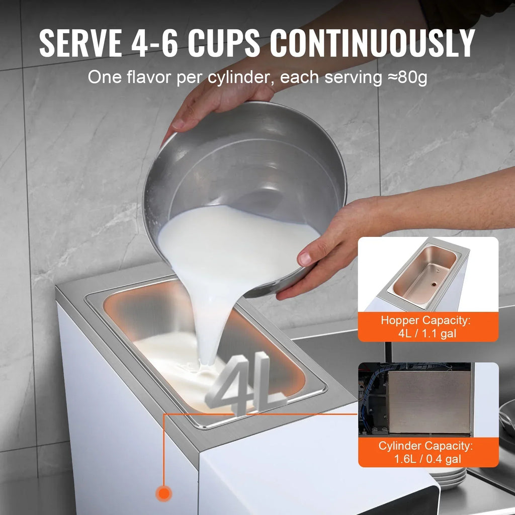 2026 NewKFFKFF Commercial Ice Cream Machine 2.7-4gal/10-15L/H 4L Hopper Single Flavor Countertop Soft Serve Ice Cream Maker Auto Clean Pre-Cooling