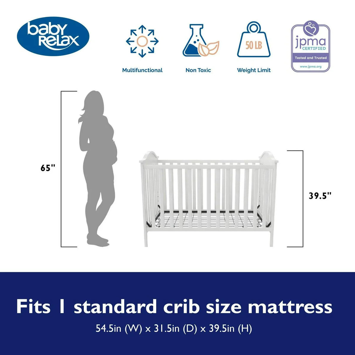 2026 NewBaby Relax Adele 3-in-1 Convertible Crib. White