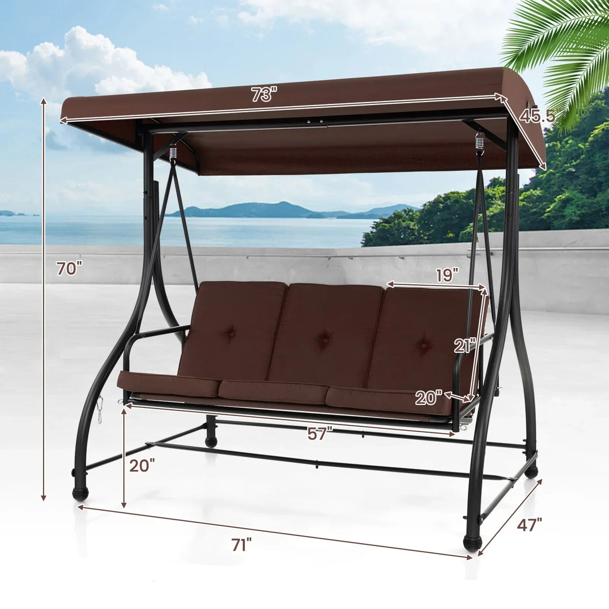 2026 NewCostway 3-Seat Outdoor Converting Patio Swing Glider Adjustable Canopy Porch Swing Black