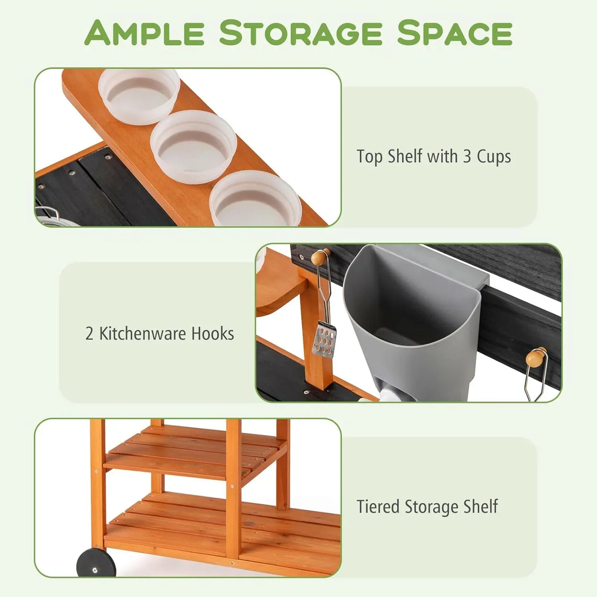 2026 NewOLAKIDS Mud Kitchen, Outdoor Play Kitchen with Wheels 3 Cups Removable Sink Cooking Accessories Wooden Kids Kitchen Playset Backyard Garden Toys Gift for Boys Girls Ages 3+