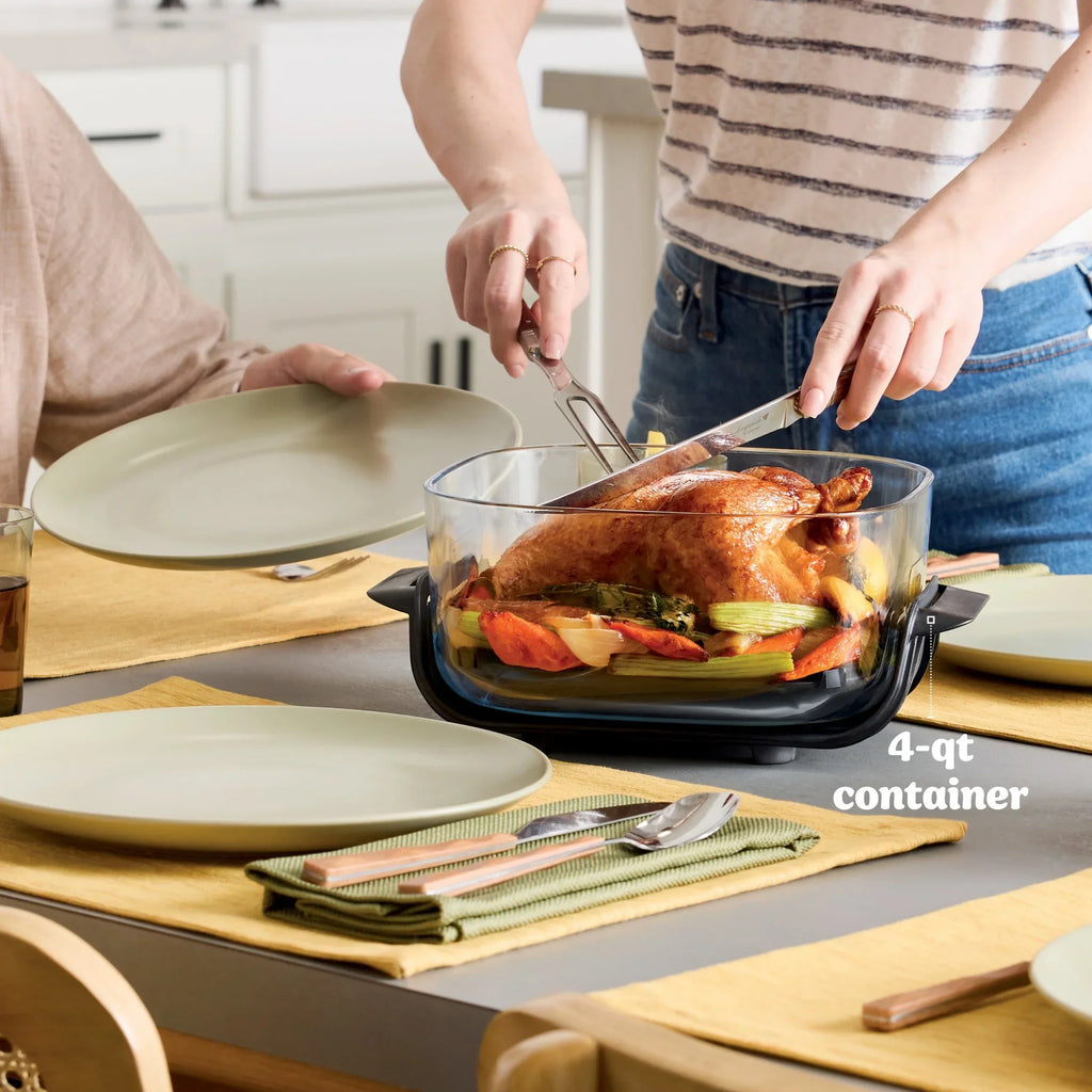 2026 NewNinja Crispi 4-in-1 Portable Glass Air Fryer Cooking System, 4-Qt & 6-Cup Containers, Cyberspace