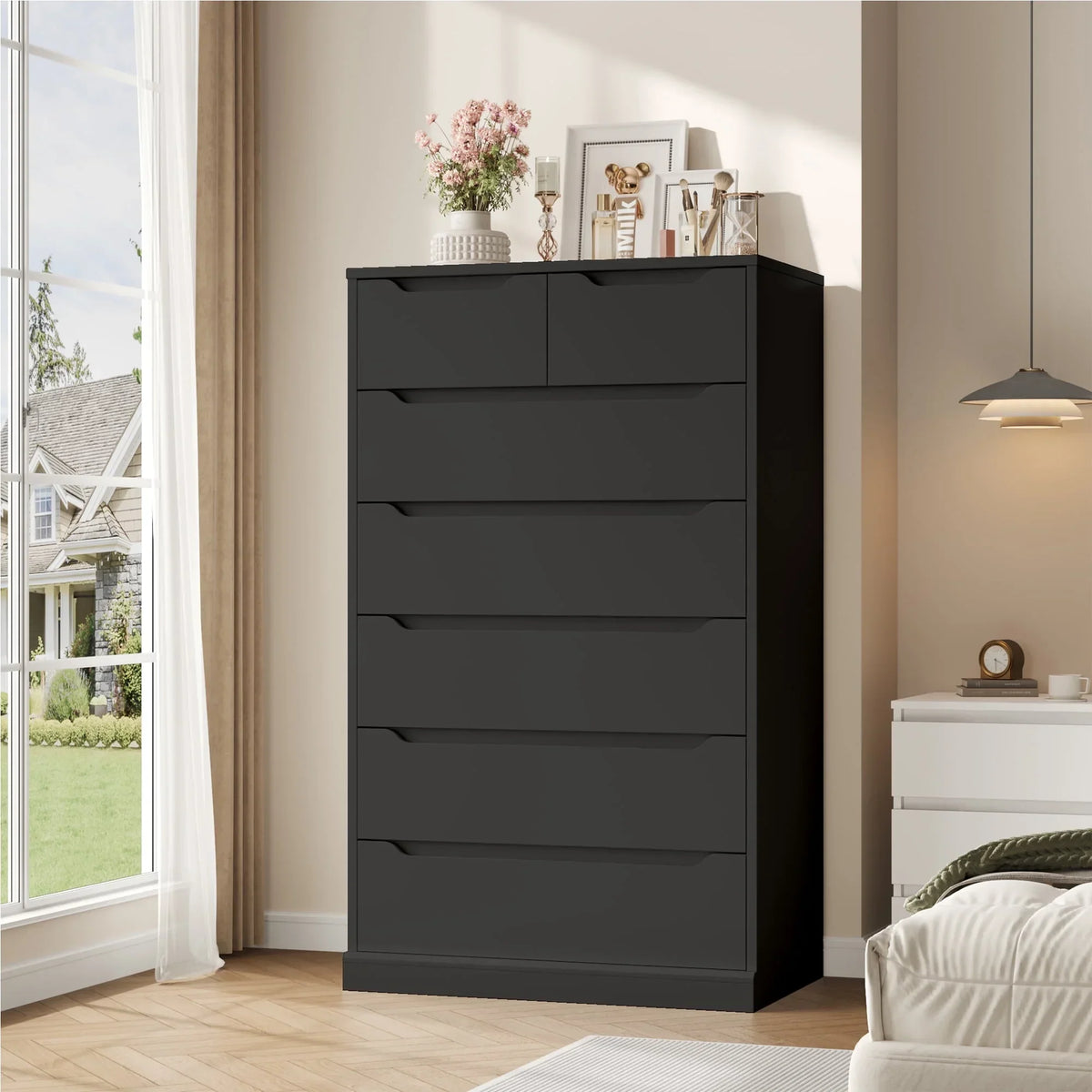 2026 NewHomfa 7 Drawer White Dresser, 51.3"H Wood Storage Cabinet with Upgraded Stable Base, Vertical Chest for Bedroom Living Room