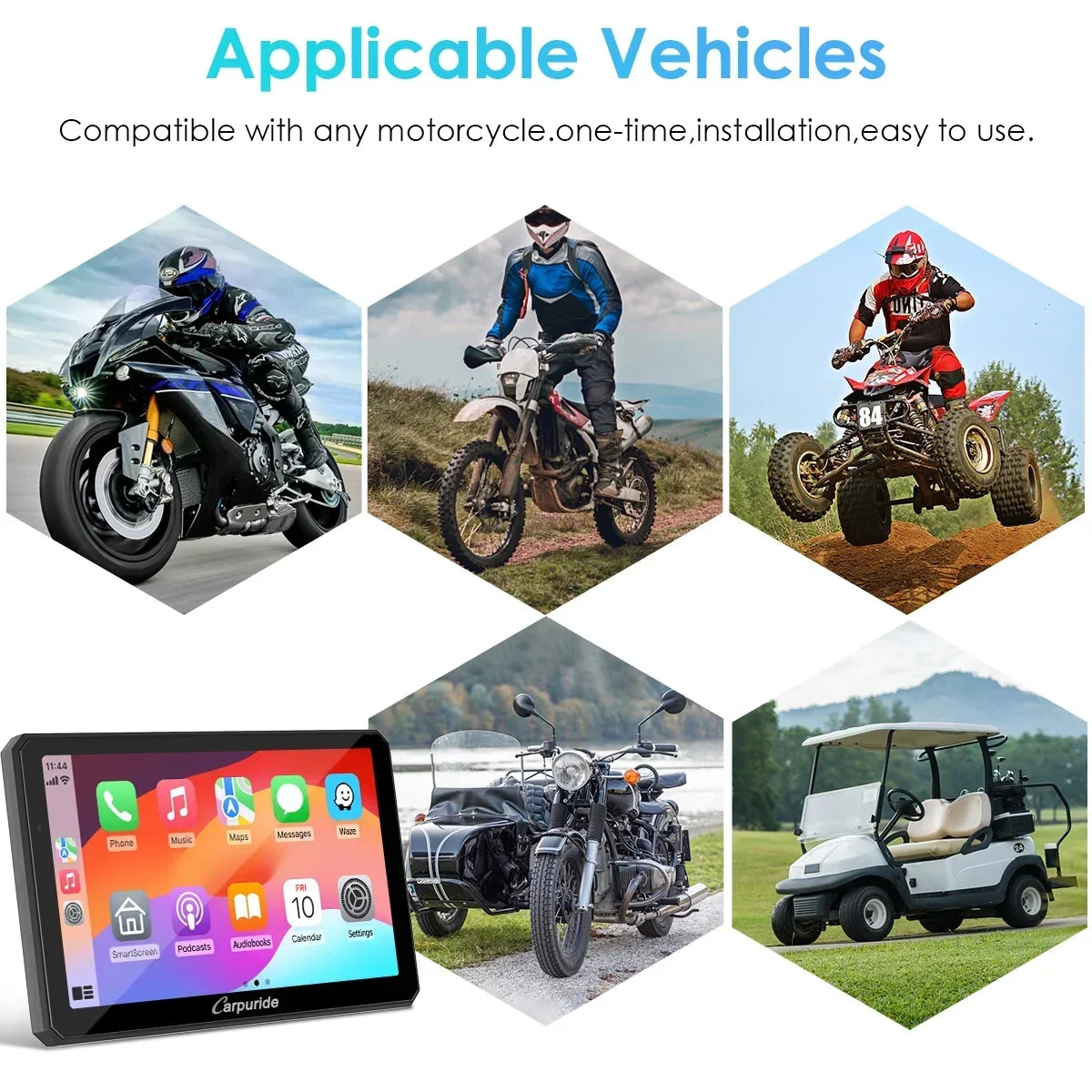 2026 NewCarpuride Motorcycle HD Dual 1080P Dash Cam, Wireless Apple CarPlay & Android Auto Wire Control, Horizontal Vertical Rotation 7" Touch Screen (712D)