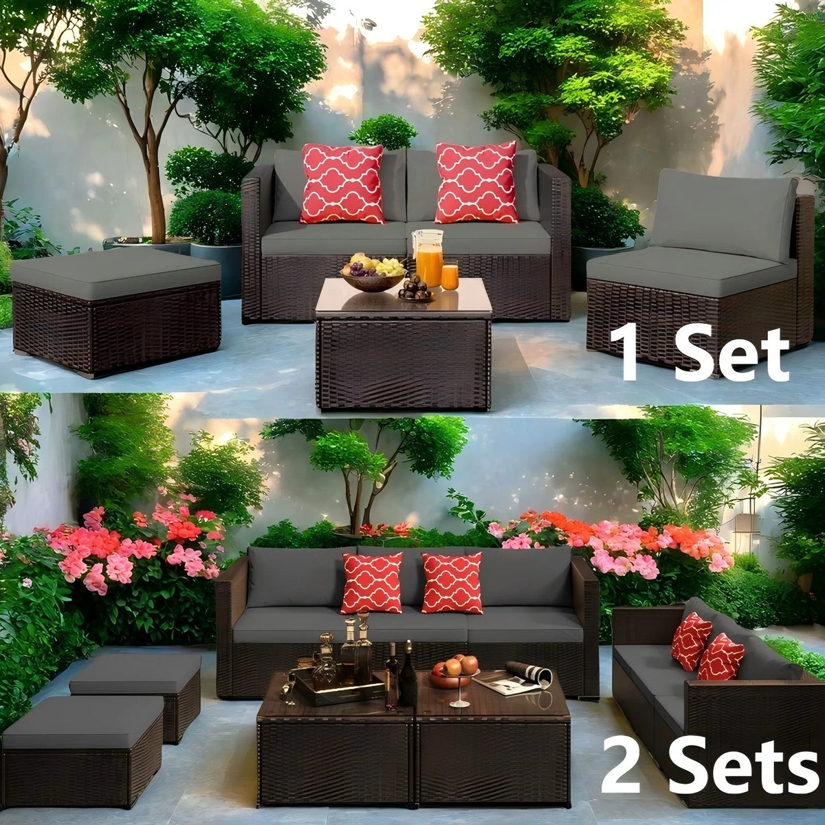 2026 NewPatio Furniture Set Clearance, Lofka 5 Piece Outdoor Sectional Furniture Chair Set with Cushions and Tea Table, Gray