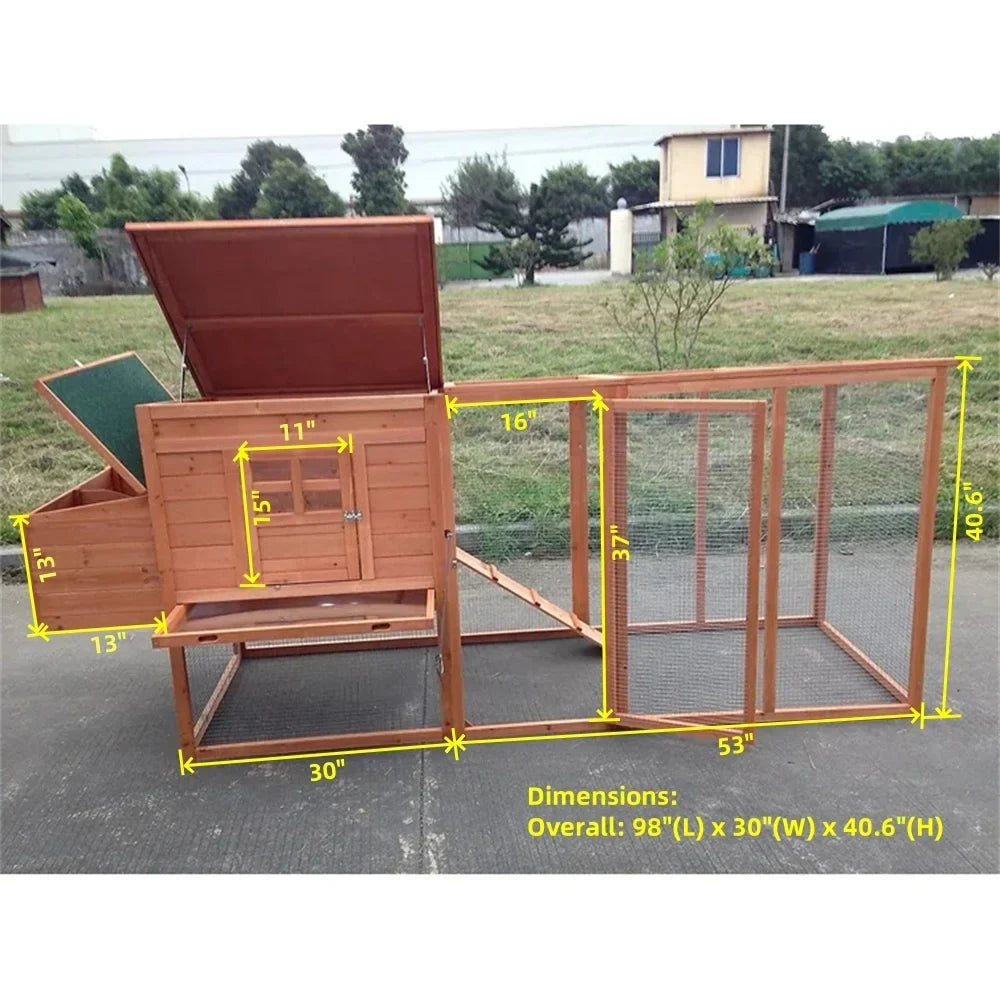 2026 NewChicken Coop Large 95" Deluxe Solid wood Hen Chicken Cage House Coop Huge with Run nesting box