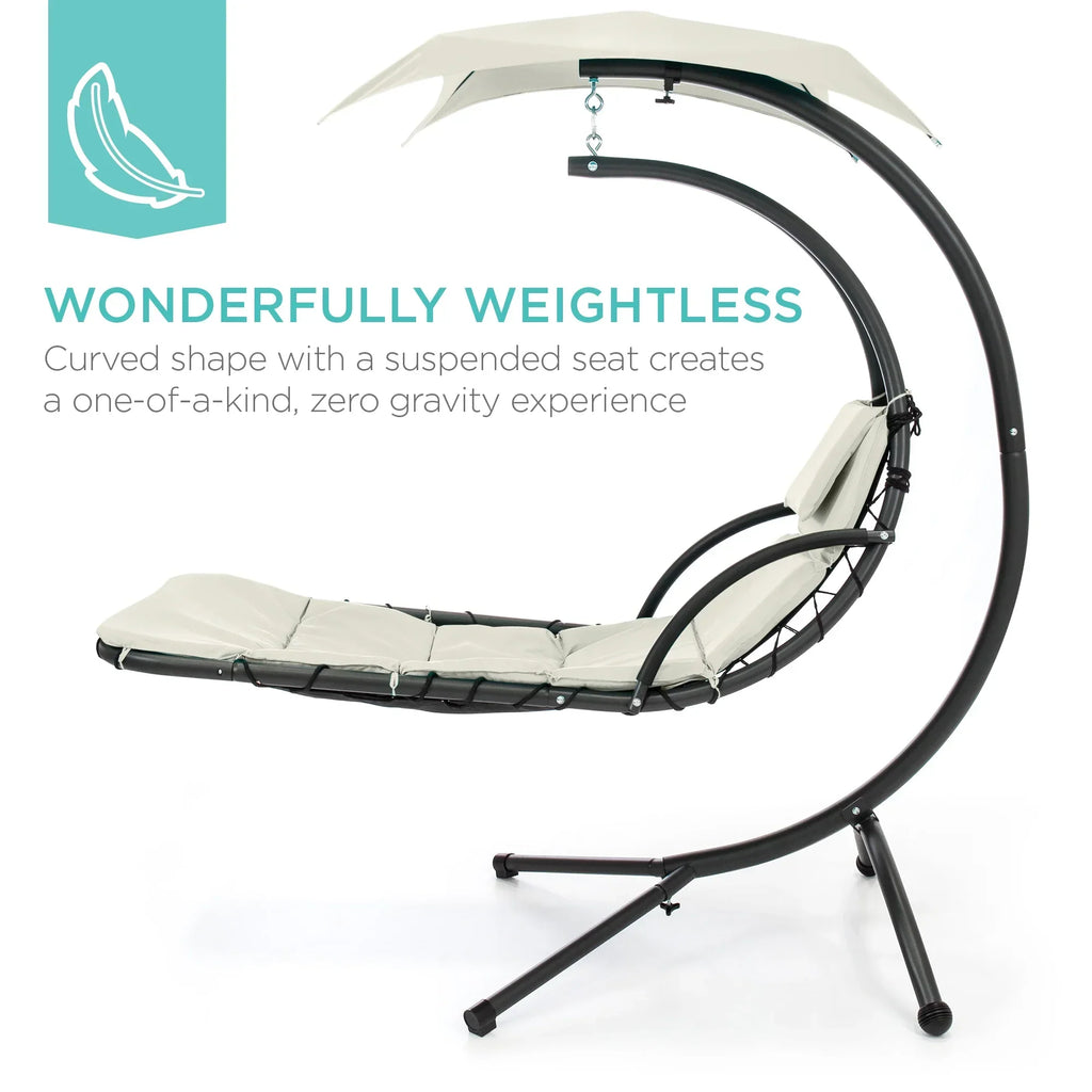 2026 NewBest Choice Products Hanging Curved Chaise Lounge Chair Swing for Backyard, Patio w/ Pillow, Shade, Stand - Teal