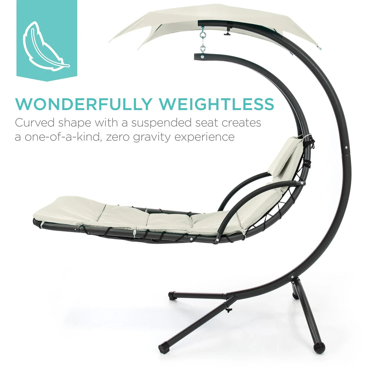 2026 NewBest Choice Products Hanging Curved Chaise Lounge Chair Swing for Backyard, Patio w/ Pillow, Shade, Stand - Teal