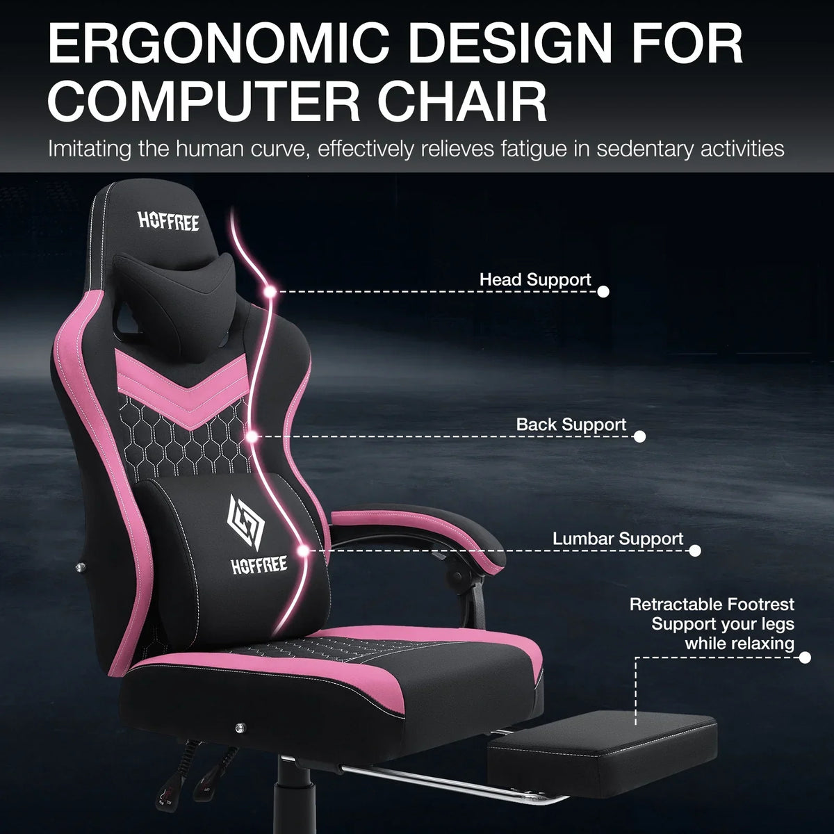 2026 NewHoffree Gaming Chair with Massage Fabric Office Chair with footrest for Adults, Ergonomic Gamer Chair with Headrest and Lumbar Support for Office Gaming, 440 LBS