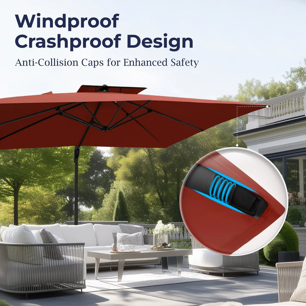 2026 NewAlpha Joy 12x9ft Outdoor Patio Umbrella Large Rectangle Offset Cantilever Double Umbrella with 360°Rotation, Beige