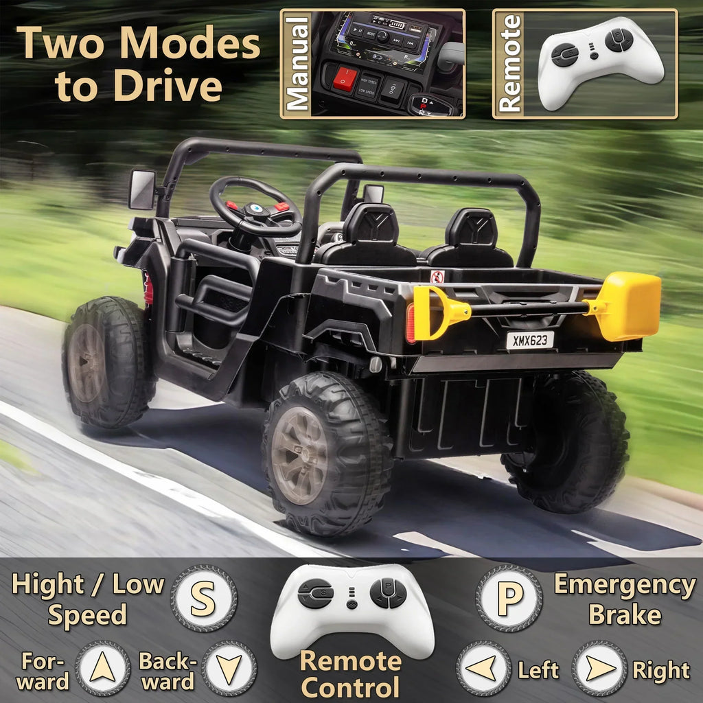 2026 NewXuanlur 24V 2 Seater Kids Ride on Car Truck, Ride on UTV W/ 2x200W Motor, 24 Volt Ride on Toys W/ Dump Bed/Shovel, Electric Car for Kids W/ Durable Tires, LED Light, Music, Remote Control, Black