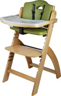 2026 NewAbiie Beyond Wooden High Chair with Tray. The Perfect Adjustable Baby Highchair Solution for Your Babies & Toddlers or as a Dining Chair. (6 Months up to 250 Lb) (Natural Wood - Olive Cushion)
