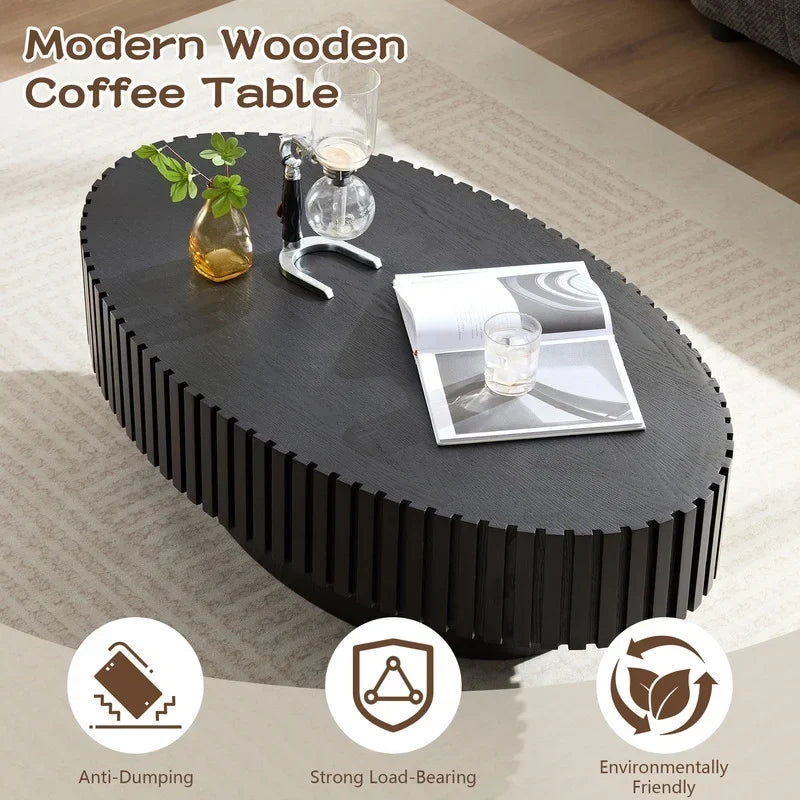 2026 NewFFH 43.7 inch Oval Coffee Table for Living Room,Handcraft Rustic Corner Coffee Table Nature Wood Relief Sturdy Pedestal for Apartmen,Side Table Centre Table,Nature Wood