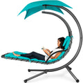 2026 NewBest Choice Products Hanging Curved Chaise Lounge Chair Swing for Backyard, Patio w/ Pillow, Shade, Stand - Teal