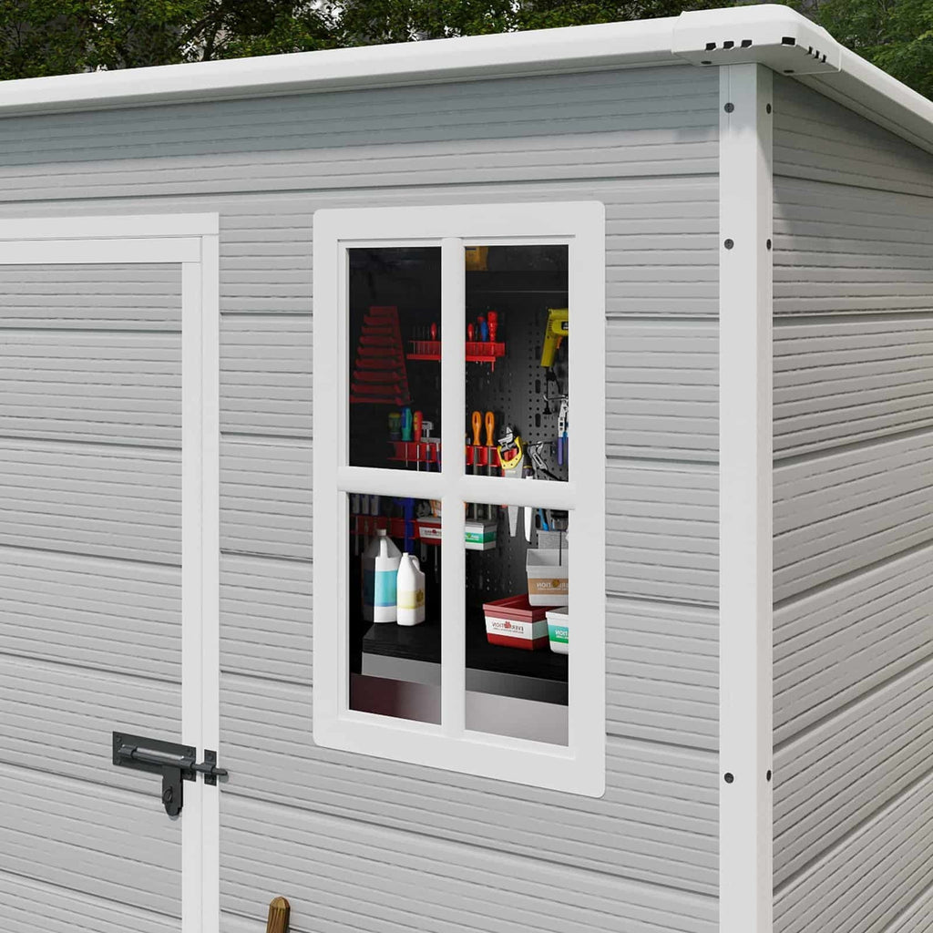 2026 NewLofka Resin Outdoor Storage Shed,5'x3' Storage Shed, Plastic Shed with Thick Resin Floor, Gray and White