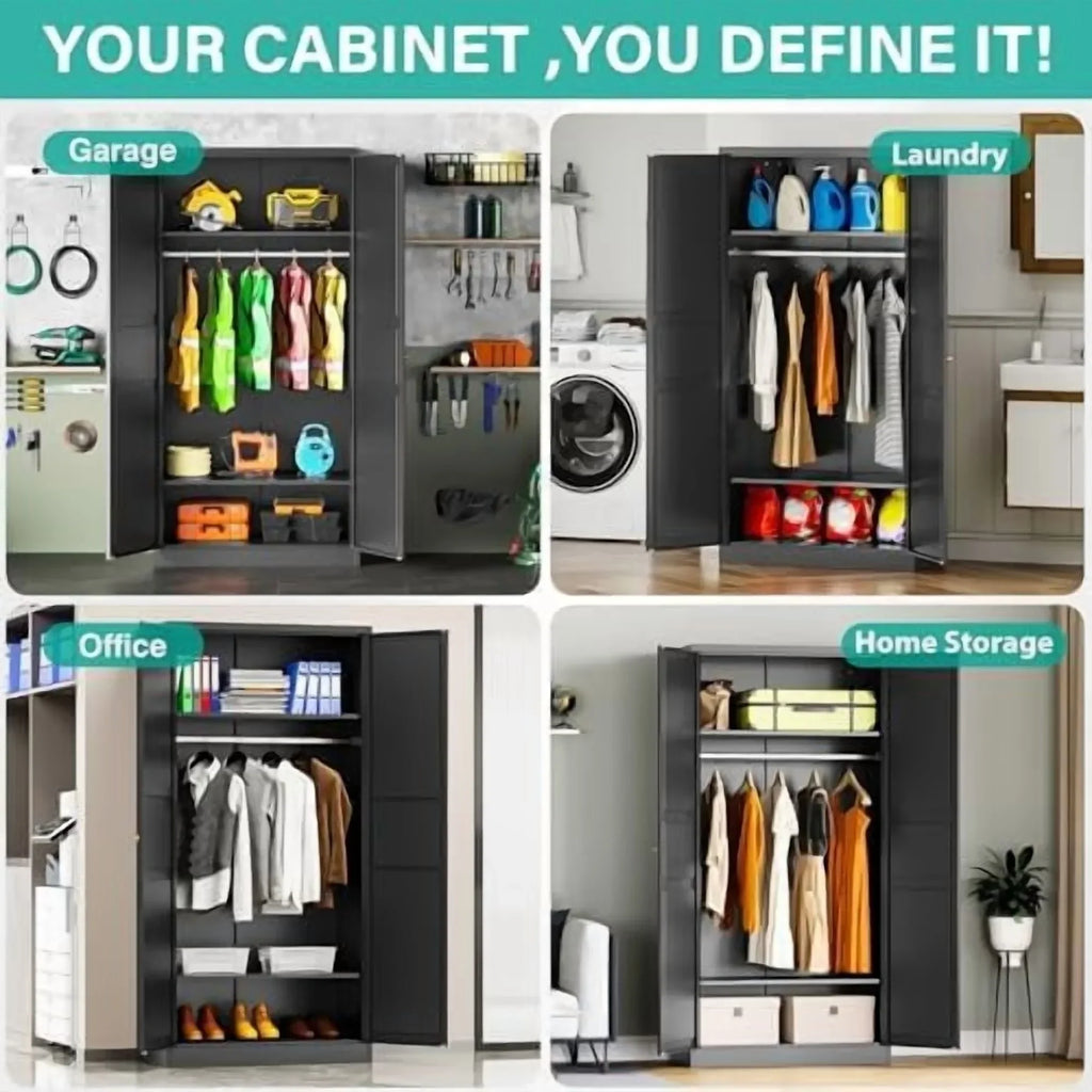 2026 NewMetal Wardrobe Cabinet with Hanging Rod,Black Armoire Wardrobe Closet,Metal Clothing Storage Cabinet with Adjustable Shelves and Doors,72" Cloth Storage Cabinets for Home,Living/Laundry Room