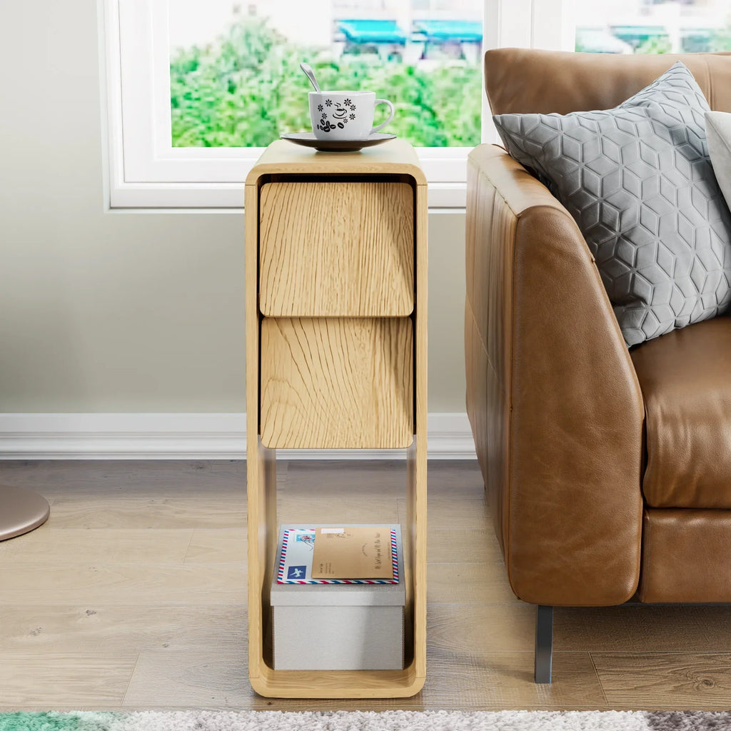 2026 NewNarrow Nightstand Set of 2 with Drawers, Fluted Slim Side End Table with Storage for Small Spaces
