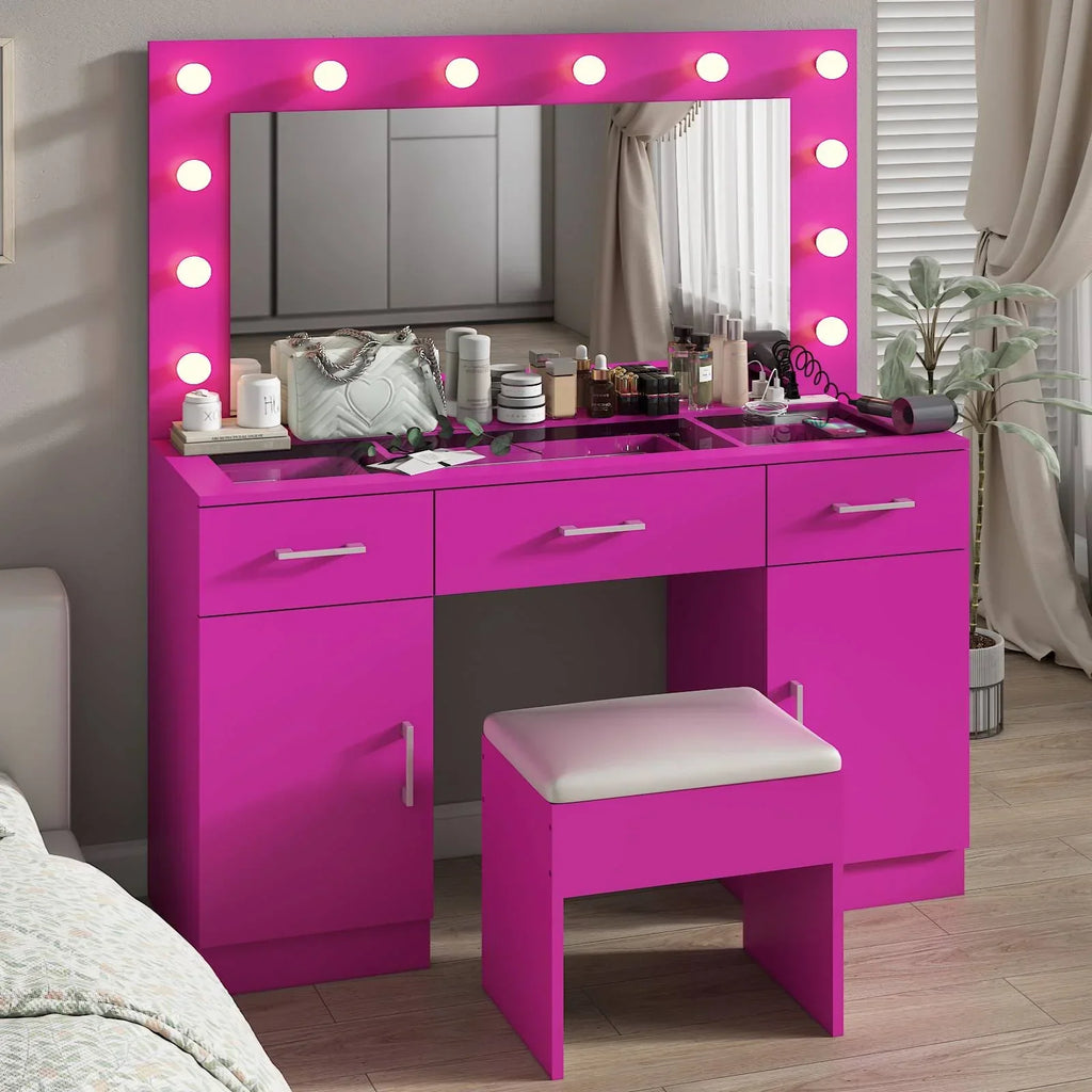 2026 NewKtaxon Large Makeup Vanity, Vanity Table Set w/ Visible Glass Top w/ Charging Station, White