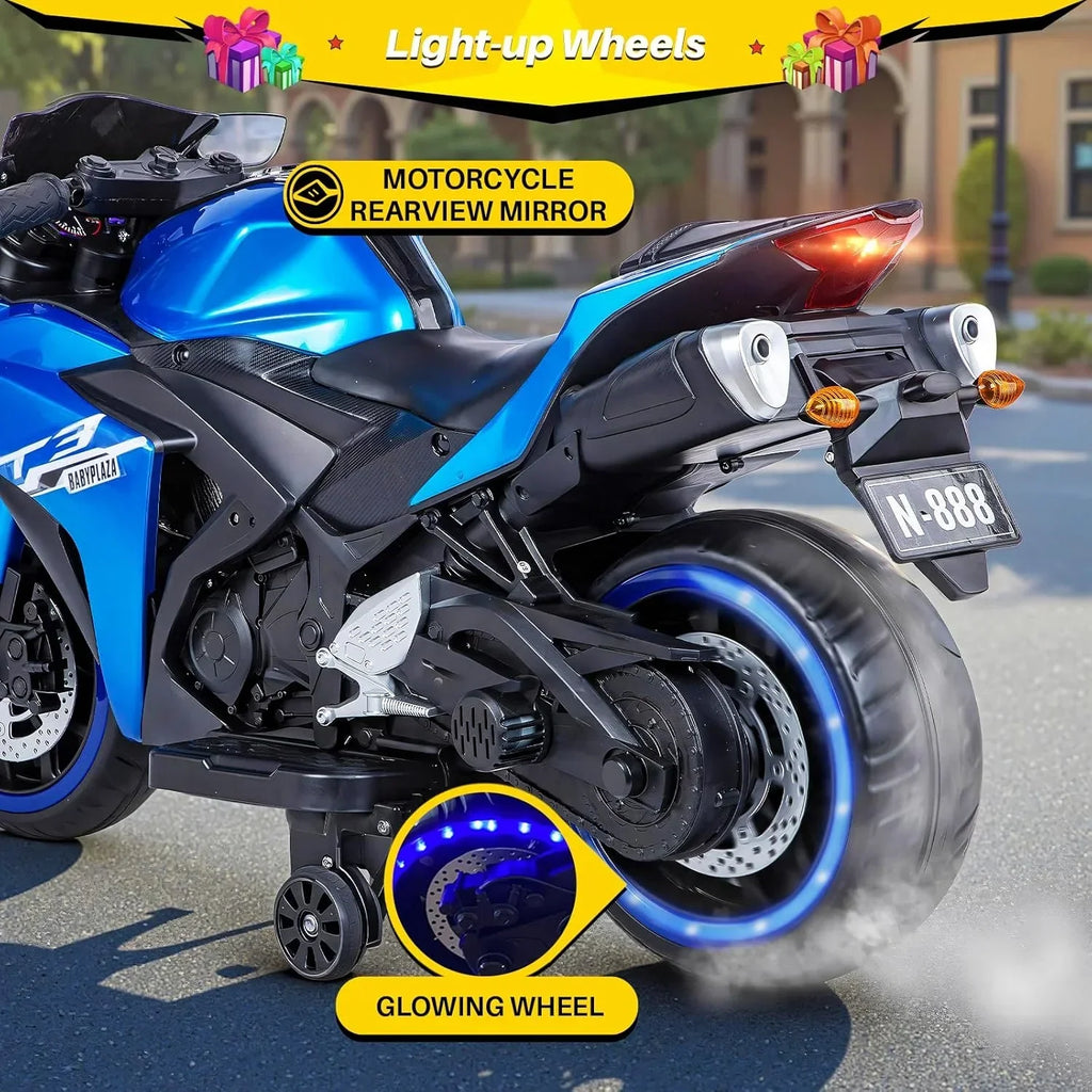2026 New2 Seats Electric Dirt Bike Motorcycle for Kid 3-8, 12V Kids Motorcycle with Manual Throttle, Lighting Wheels, Music Function, Max Load 99LB (Blue)